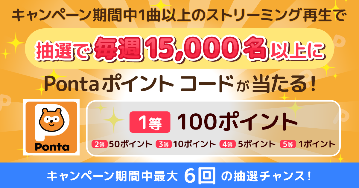 音楽を聴いて15,000名以上にPontaポイント コードが当たる！